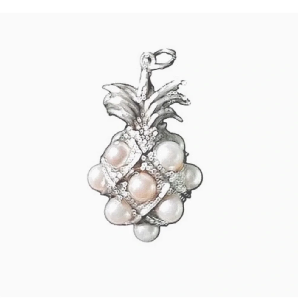 Vintage Pineapple Charm Faux Pearl Pendant Faux Pearl Silver